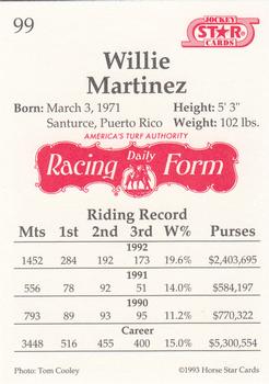 1993 Jockey Star #99 Willie Martinez Back